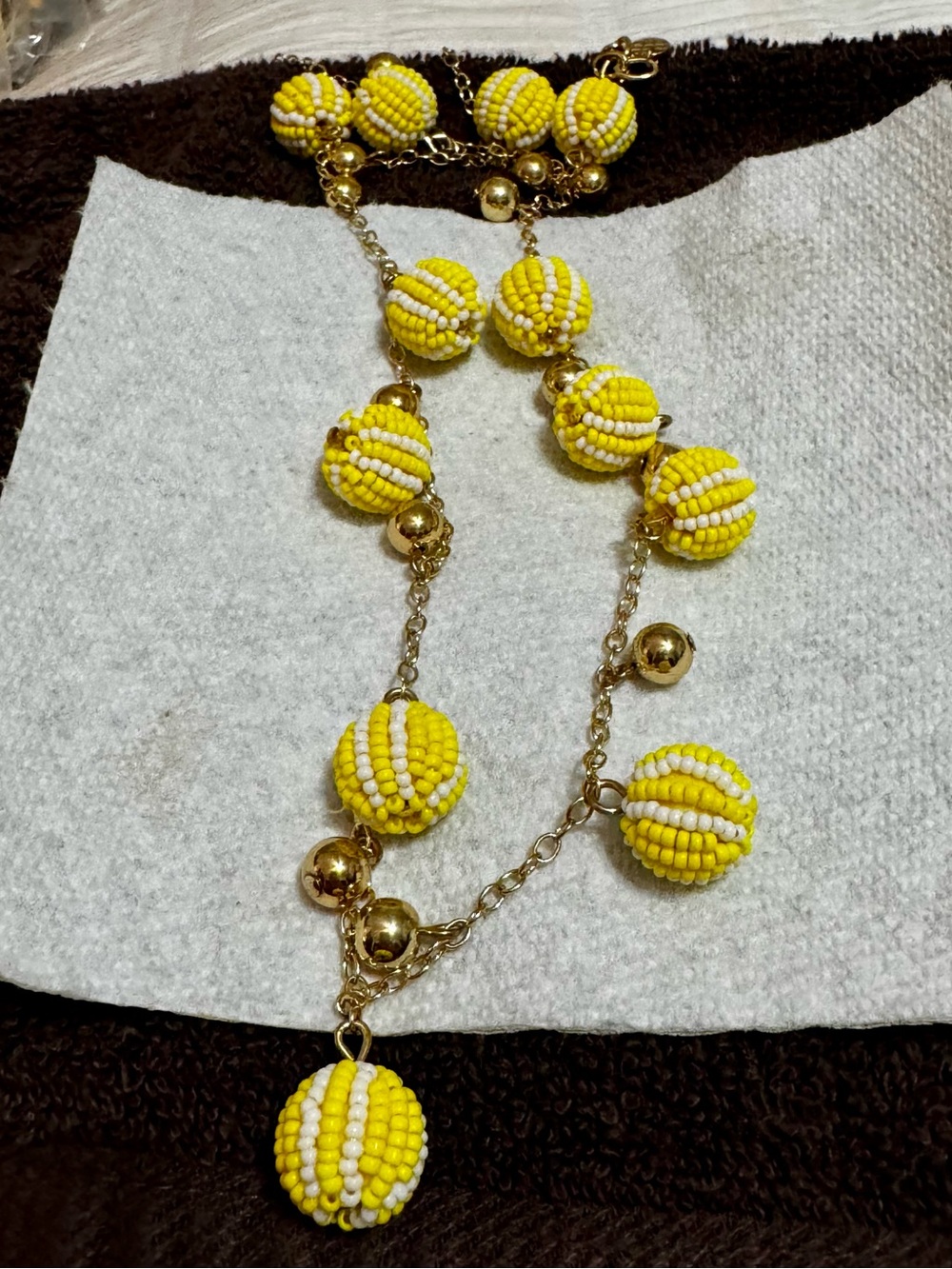 Vintage Hard to Find Yellow Seed Bead Ball Statement Necklace - Talbots